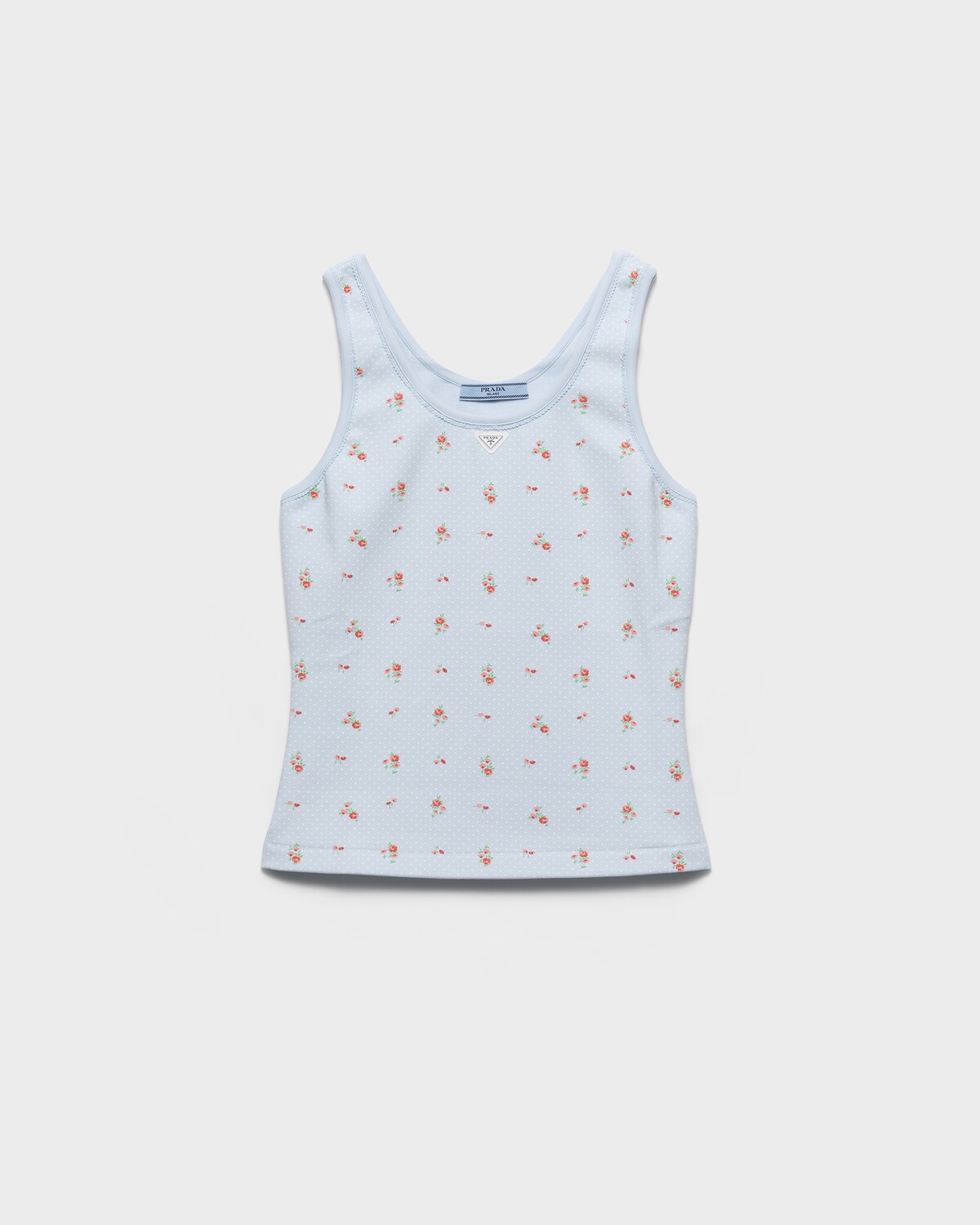 Топ из ребристого трикотажа с принтом "букет" Prada, голубой
Топ из ребристого трикотажа с принтом "букет" Prada, голубой