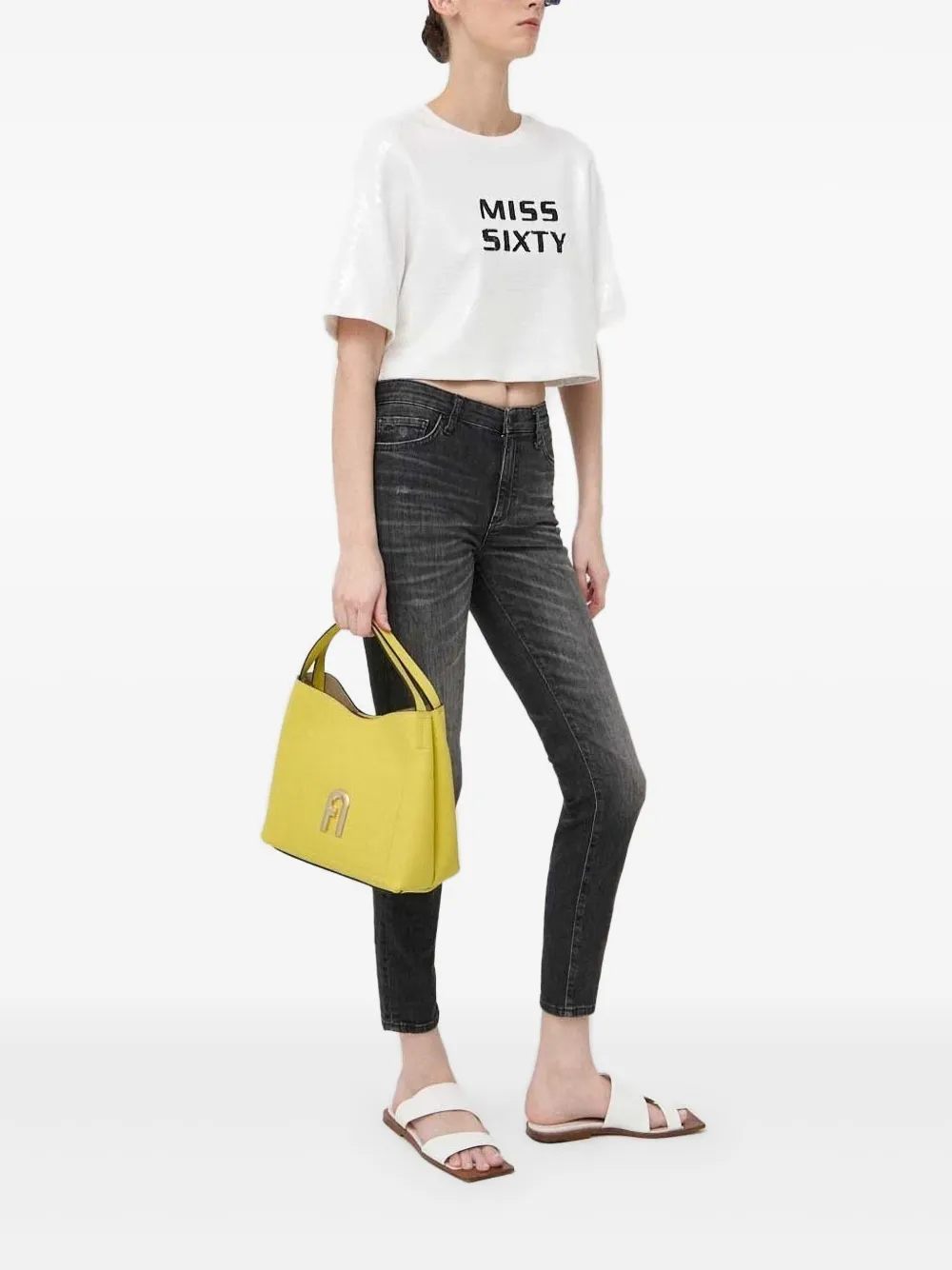 Укороченный топ, украшенный пайетками Miss Sixty, белый 
Укороченный топ, украшенный пайетками Miss Sixty, белый