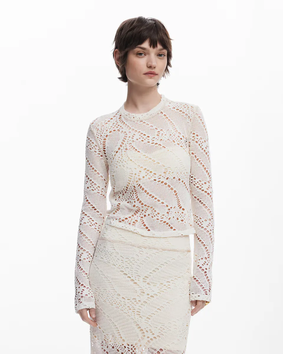 Женская футболка с длинными рукавами, связанная крючком Desigual, белый
Женская футболка с длинными рукавами, связанная крючком Desigual, белый