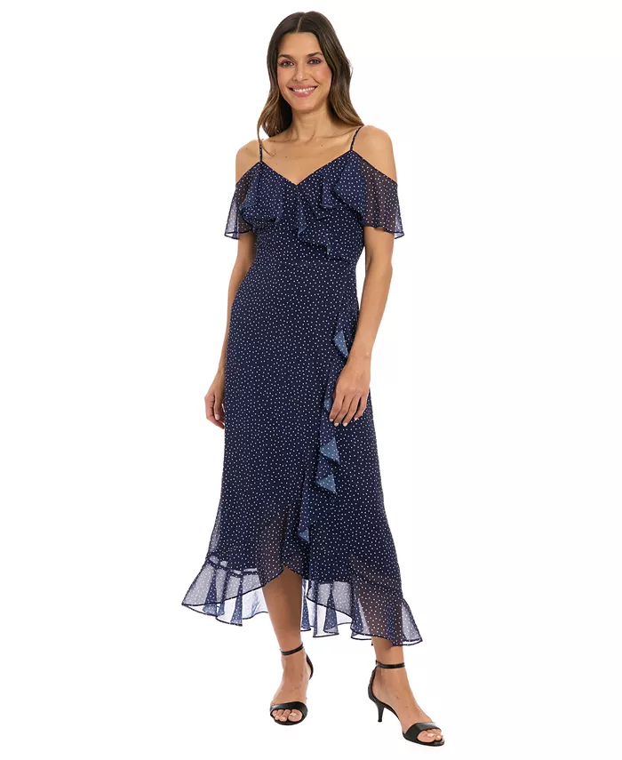 Миниатюрное платье макси с открытыми плечами и V-образным вырезом London Times, синий
Миниатюрное платье макси с открытыми плечами и V-образным вырезом London Times, синий