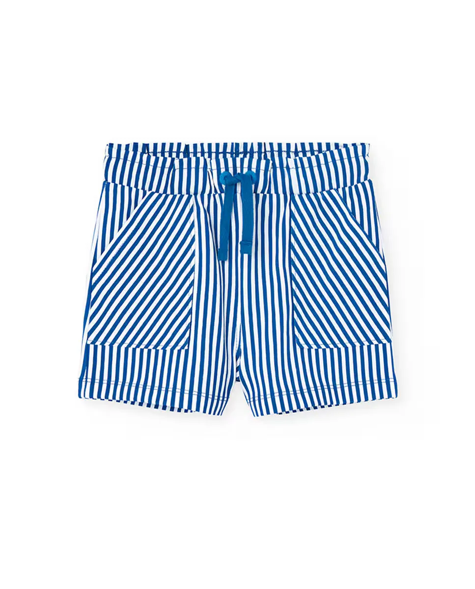 Детские шорты-бермуды для девочки с полосатым принтом и кулиской Boboli, синий
Детские шорты-бермуды для девочки с полосатым принтом и кулиской Boboli, синий