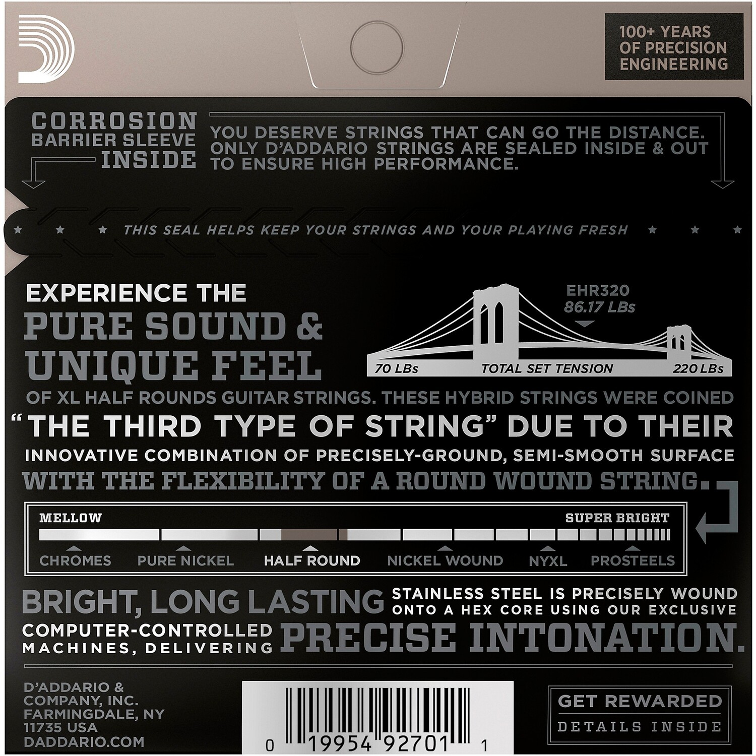 Полукруглые сверхлегкие струны для электрогитары D'Addario EHR320
Полукруглые сверхлегкие струны для электрогитары D'Addario EHR320