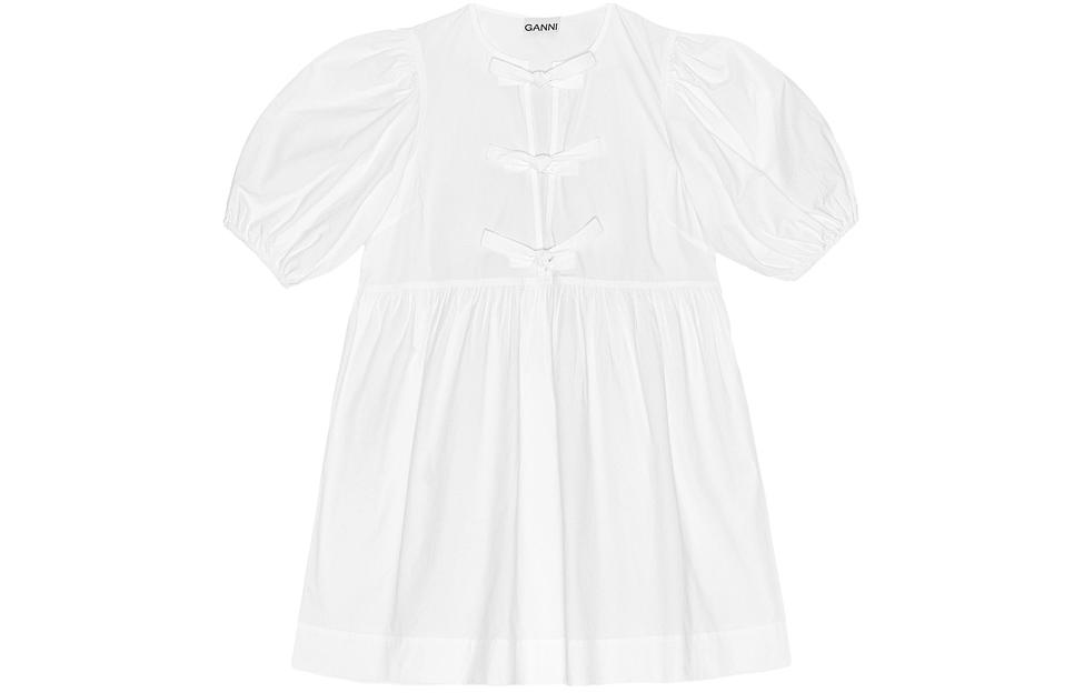 Хлопковое поплиновое мини-платье с завязками GANNI, Ярко-белый
Хлопковое поплиновое мини-платье с завязками GANNI, Ярко-белый