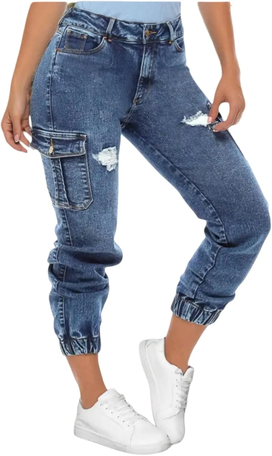 Женские джинсы-джоггеры с высокой талией, рваные, синий деним
Женские джинсы-джоггеры с высокой талией, рваные, синий деним