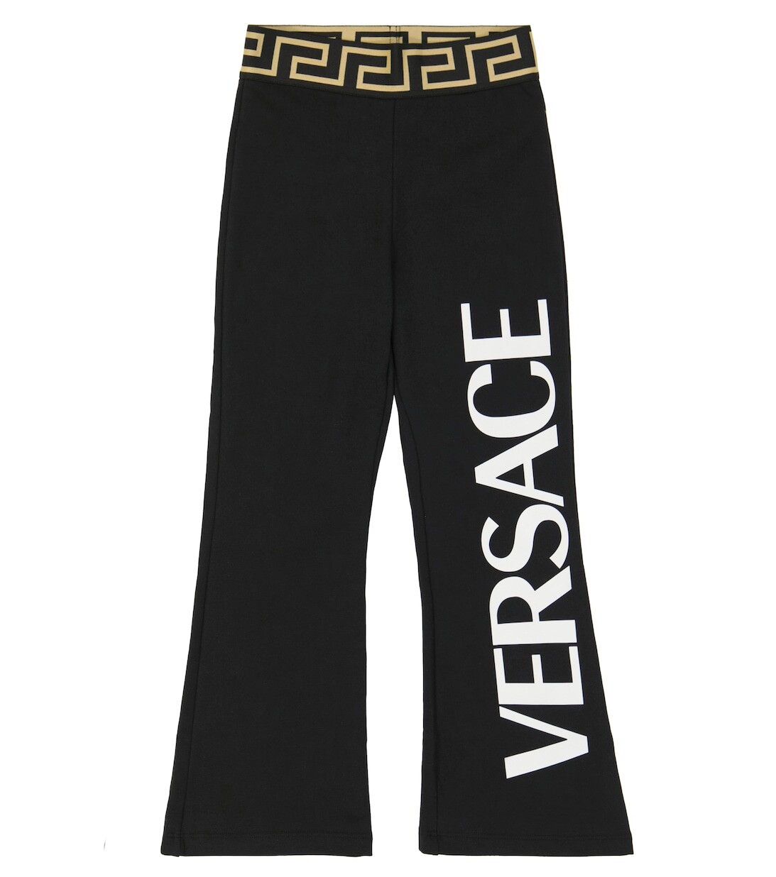 Расклешенные брюки из смесового хлопка с логотипом Versace, черный 
Расклешенные брюки из смесового хлопка с логотипом Versace, черный
