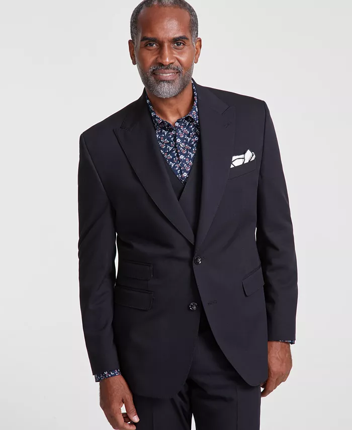 Мужской классический однобортный пиджак Solid Suit Separates Tayion Collection, черный 
Мужской классический однобортный пиджак Solid Suit Separates Tayion Collection, черный