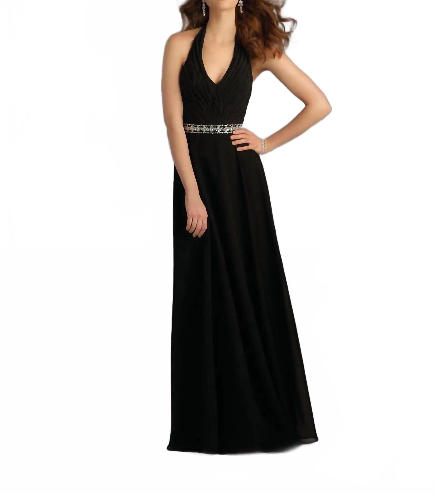 Шифоновое платье-халтер с отстегивающейся бисерной лентой в черном цвете MORILEE
Шифоновое платье-халтер с отстегивающейся бисерной лентой в черном цвете MORILEE