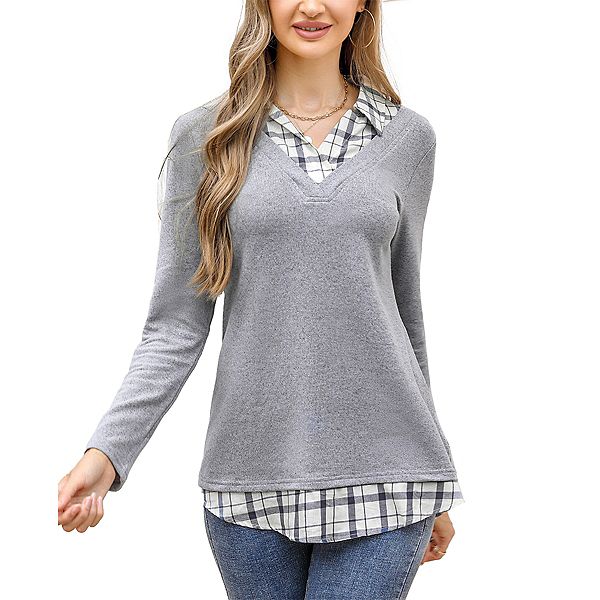 Женская блуза с длинным рукавом и контрастным воротником Clearflower, Light Gray Plaid
Женская блуза с длинным рукавом и контрастным воротником Clearflower, Light Gray Plaid