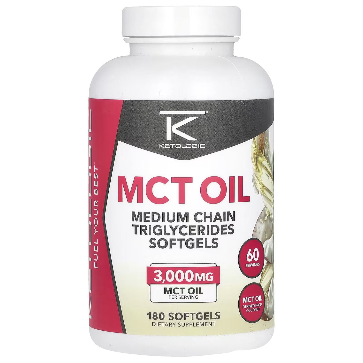Масло МСТ, 3000 мг, 180 мягких таблеток (1000 мг на мягкую таблетку) Ketologic