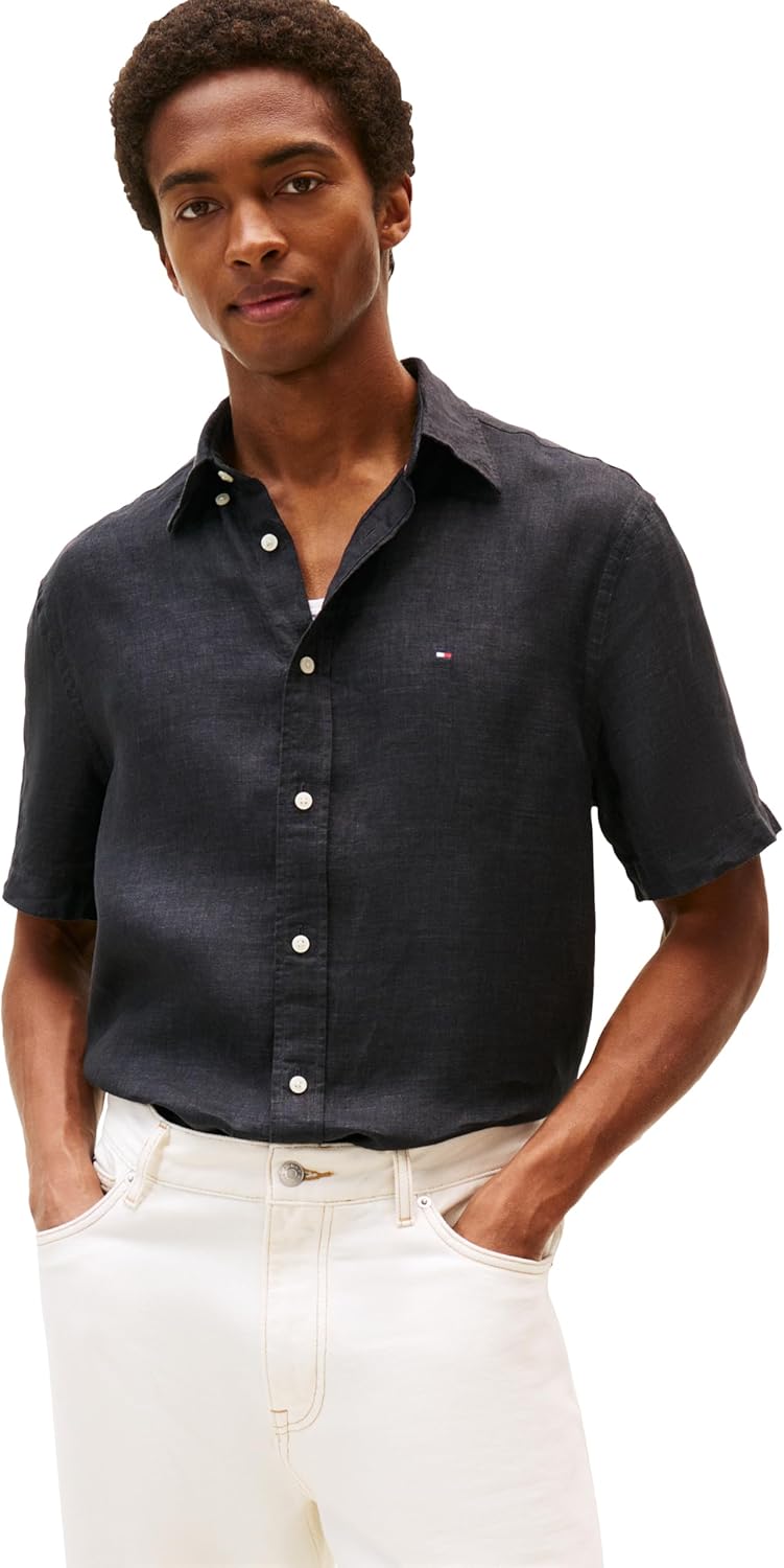 Мужские повседневные льняные рубашки Tommy Hilfiger с коротким рукавом и застежкой на пуговицы, классический крой, Black
Мужские повседневные льняные рубашки Tommy Hilfiger с коротким рукавом и застежкой на пуговицы, классический крой, Black