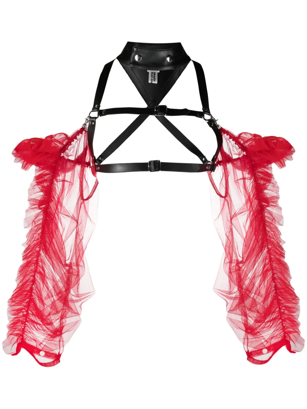 Кожаный топ с рукавами из тюля Noir Kei Ninomiya, красный
Кожаный топ с рукавами из тюля Noir Kei Ninomiya, красный