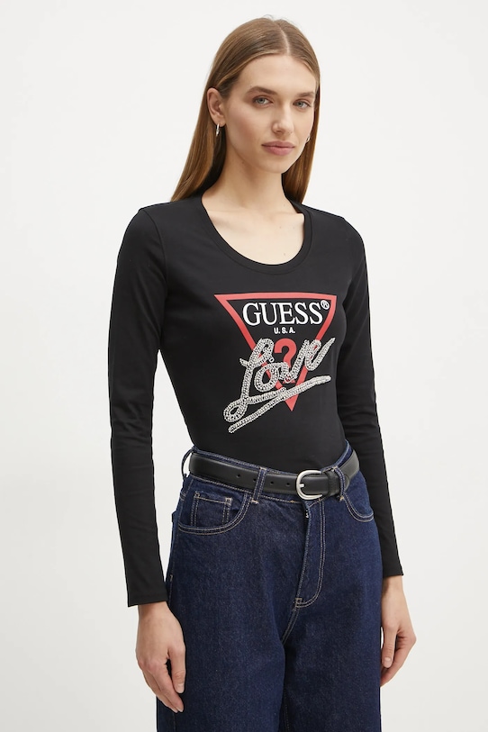 Лонгслив Guess, черный 
Лонгслив Guess, черный