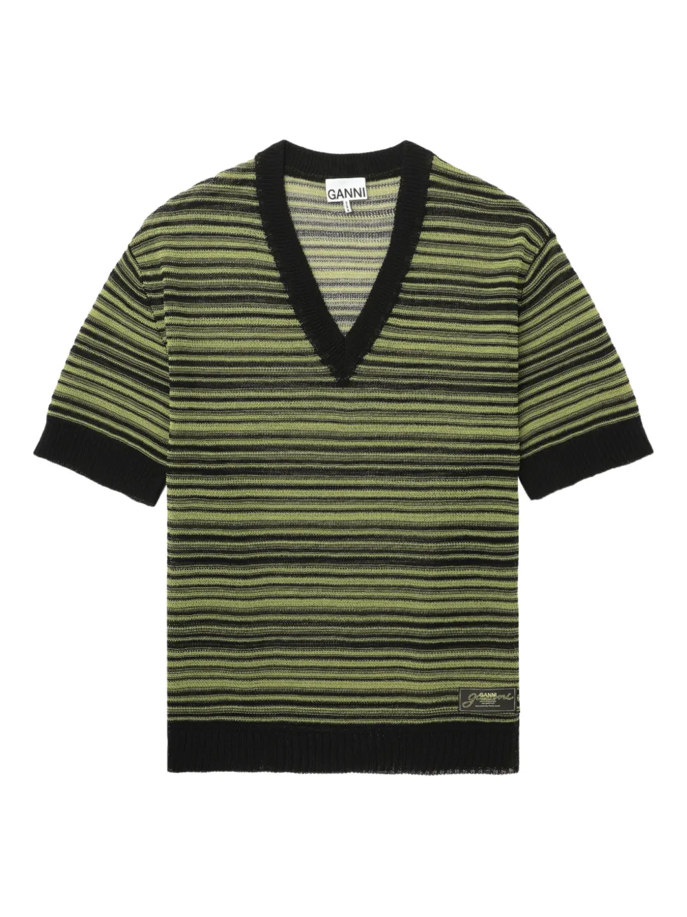 Футболка в полоску с V-образным вырезом GANNI, черный
Футболка в полоску с V-образным вырезом GANNI, черный