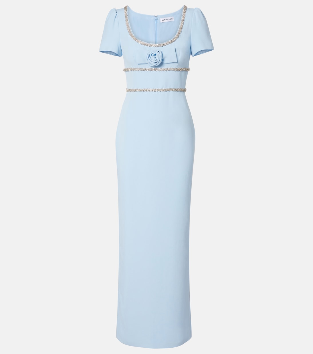 Макси-платье из крепа с цветочной аппликацией Self-Portrait, светло-синий 
Макси-платье из крепа с цветочной аппликацией Self-Portrait, светло-синий