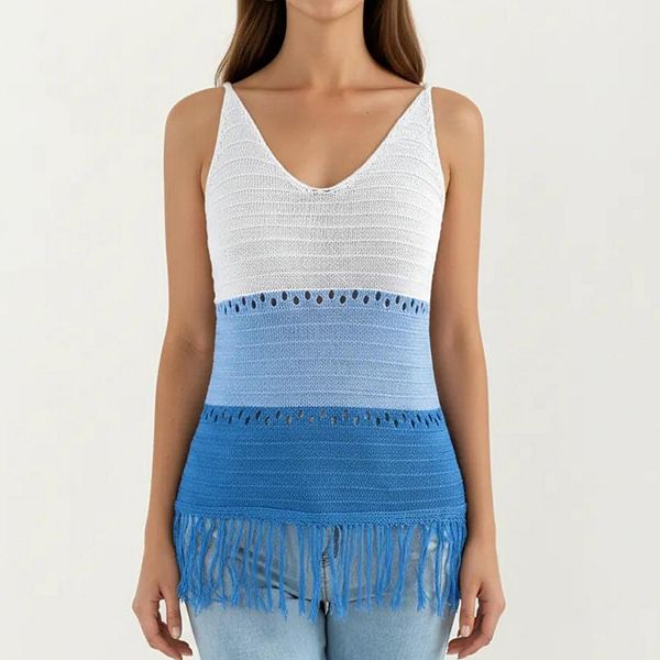 Женский топ без рукавов с V-образным вырезом и бахромой по подолу Anna-Kaci, Blue
Женский топ без рукавов с V-образным вырезом и бахромой по подолу Anna-Kaci, Blue