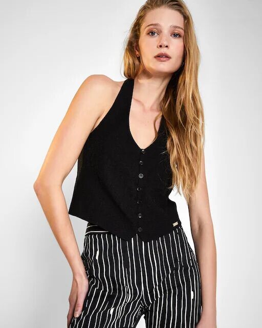 Женский топ на пуговицах с бретелькой на шее Trucco, черный 
Женский топ на пуговицах с бретелькой на шее Trucco, черный