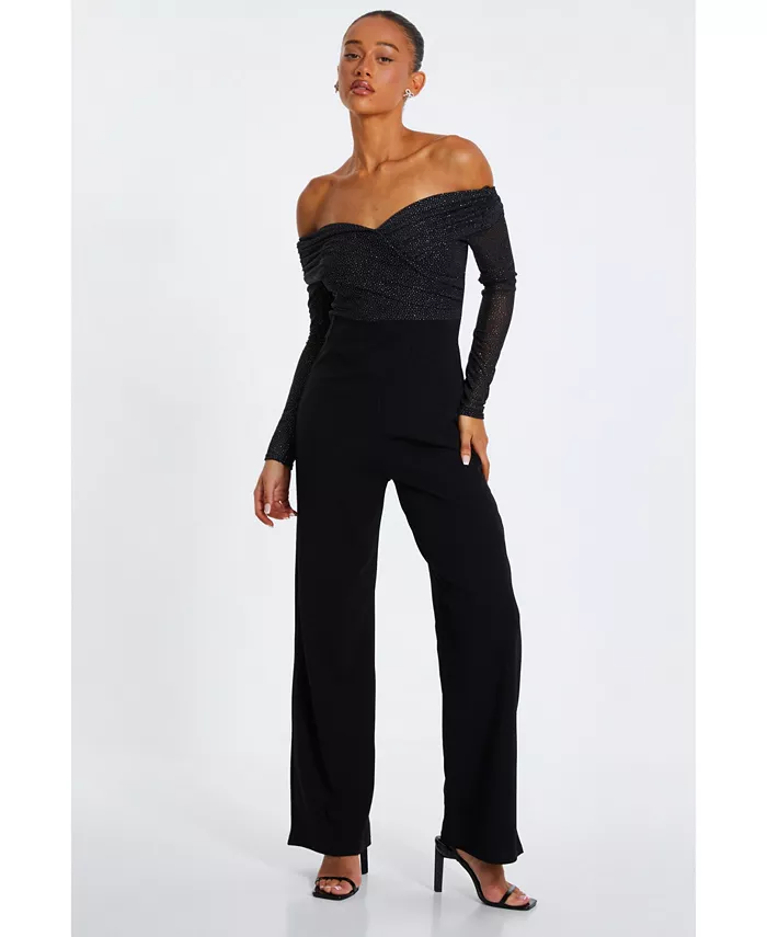 Женский комбинезон-палаццо с блестками и сетчатым принтом «бардо» QUIZ, черный
Женский комбинезон-палаццо с блестками и сетчатым принтом «бардо» QUIZ, черный