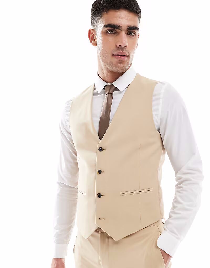 Жилет-скинни ASOS DESIGN бежевого цвета 
Жилет-скинни ASOS DESIGN бежевого цвета