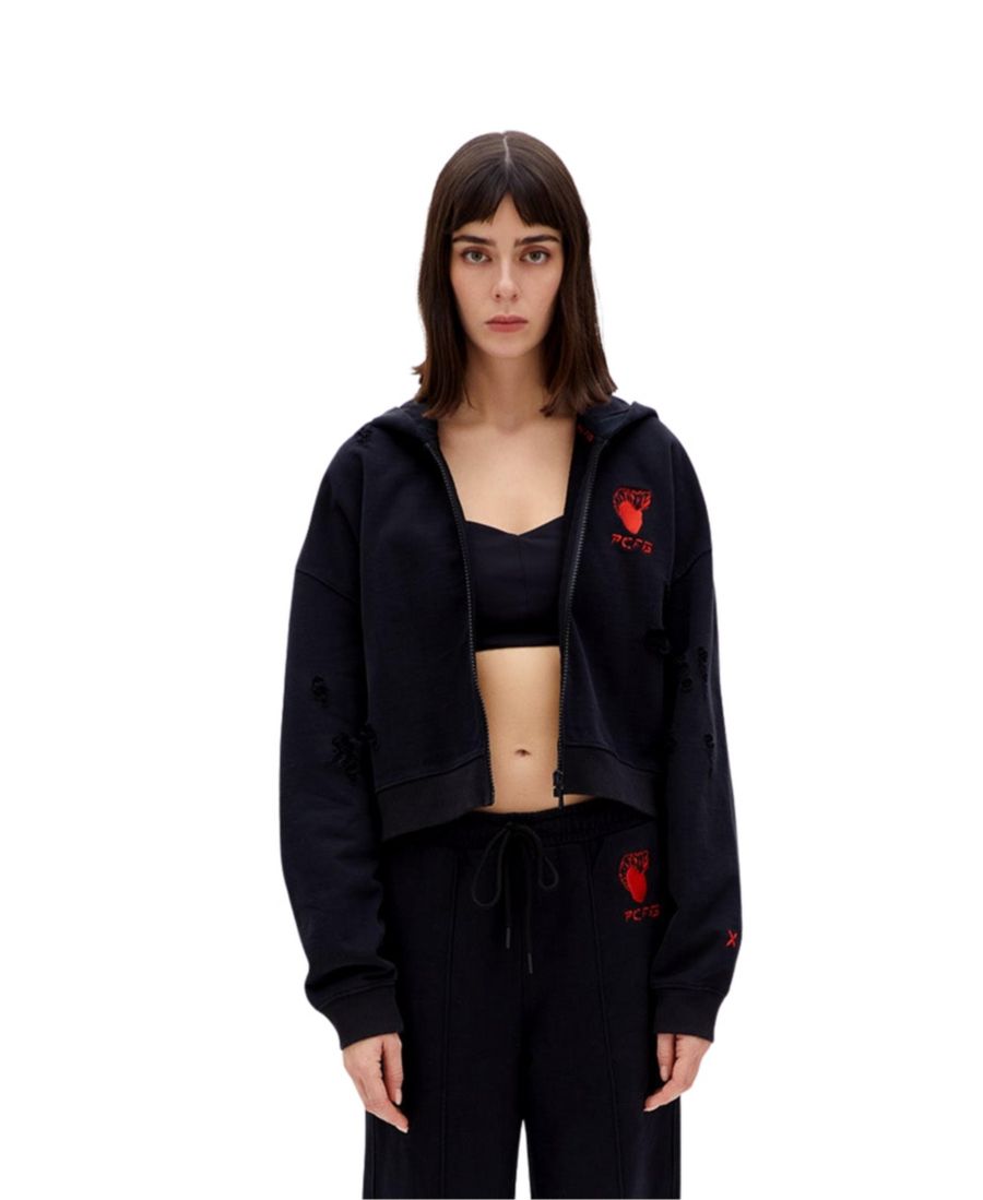 Женская хлопковая толстовка с капюшоном на молнии и эффектом потертости PCFG, Black
Женская хлопковая толстовка с капюшоном на молнии и эффектом потертости PCFG, Black