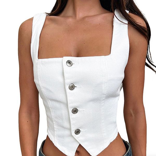 Женский джинсовый жилет с квадратным вырезом без рукавов на пуговицах Clearflower
Женский джинсовый жилет с квадратным вырезом без рукавов на пуговицах Clearflower