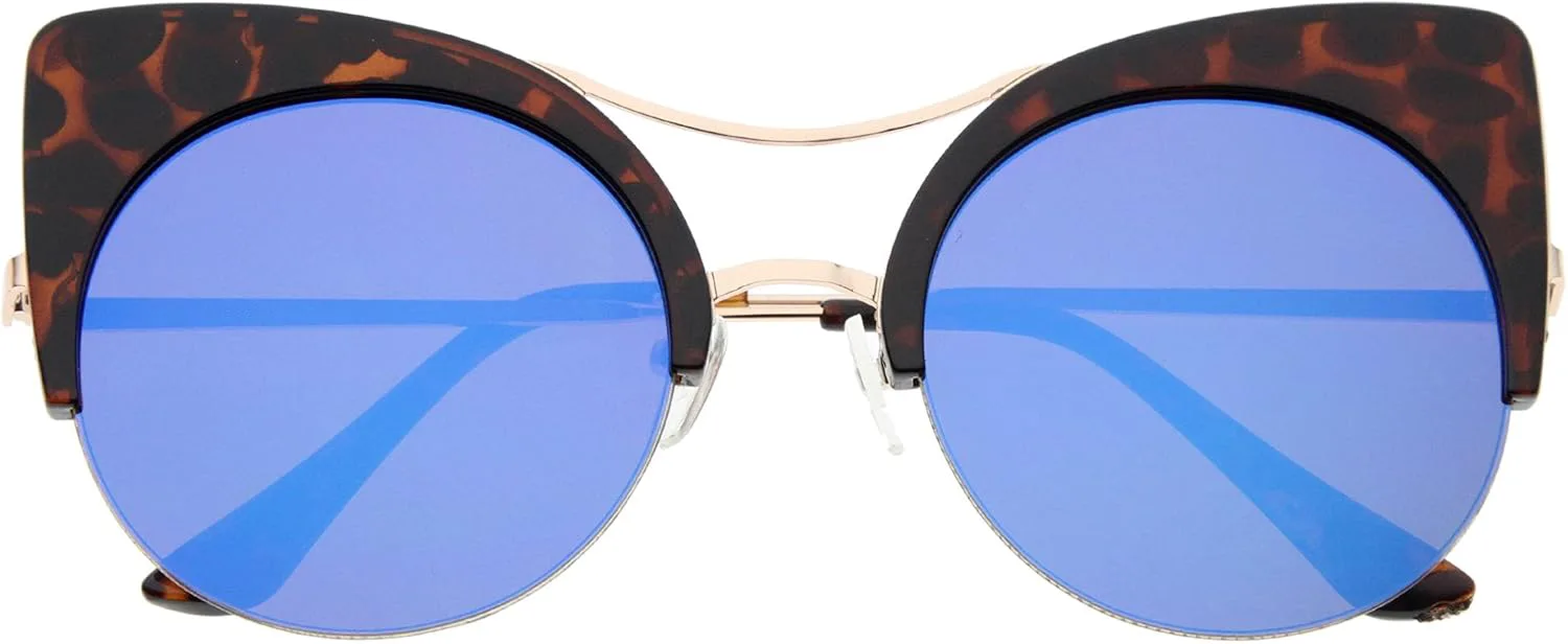 Женские солнцезащитные очки zeroUV увеличенного размера, полуободковые, с плоскими линзами, круглые, в форме «кошачий глаз», диаметр линз 51 мм, Tortoise-gold / Ice
Женские солнцезащитные очки zeroUV увеличенного размера, полуободковые, с плоскими линзами, круглые, в форме «кошачий глаз», диаметр линз 51 мм, Tortoise-gold / Ice