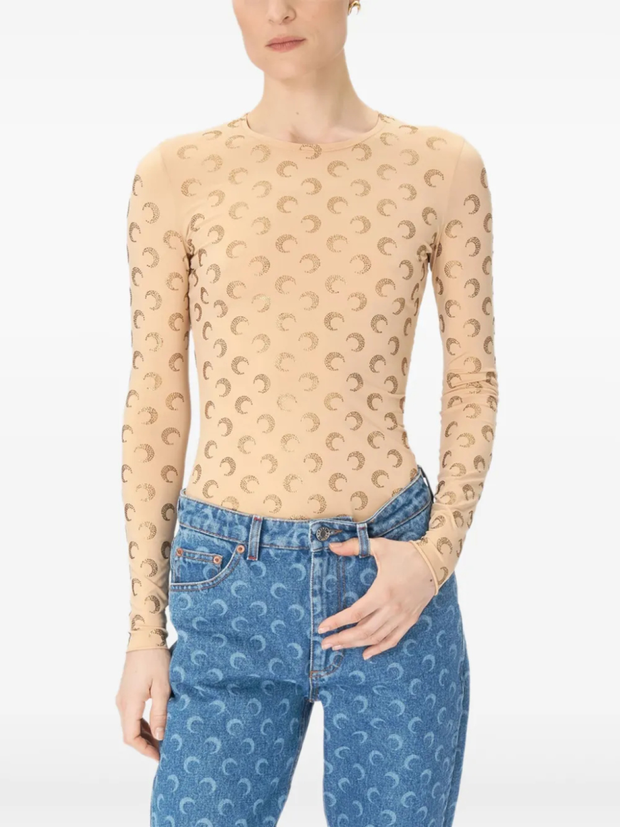 Топ из джерси с лунным узором Marine Serre, нейтральный
Топ из джерси с лунным узором Marine Serre, нейтральный