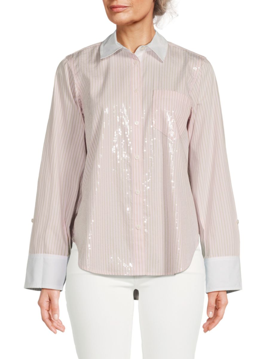 Рубашка в полоску с пайетками Wesley Derek Lam 10 Crosby, цвет Primrose 
Рубашка в полоску с пайетками Wesley Derek Lam 10 Crosby, цвет Primrose