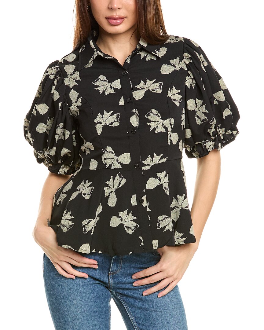 Блузка Gracia с пышными рукавами и баской, черный 
Блузка Gracia с пышными рукавами и баской, черный