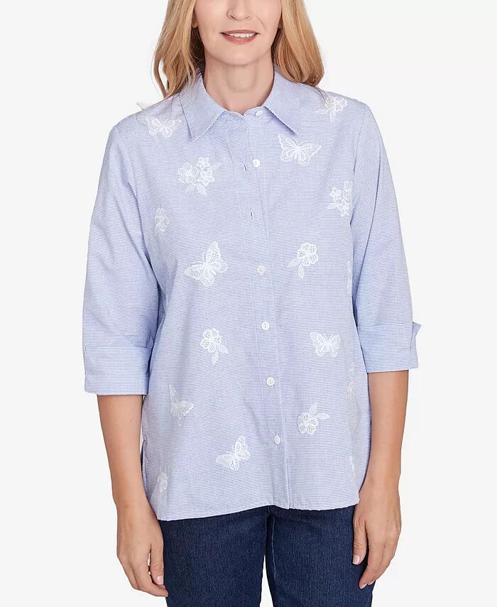 Petite Classics Полосатый тканый топ с бабочкой на пуговицах Alfred Dunner, синий
Petite Classics Полосатый тканый топ с бабочкой на пуговицах Alfred Dunner, синий