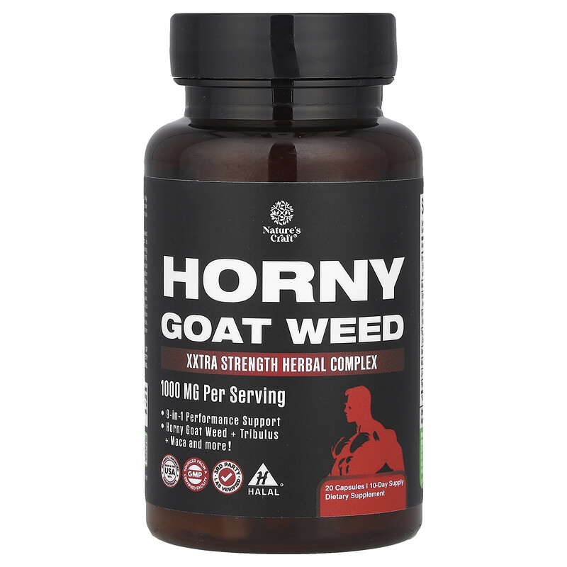 Nature's Craft, Horny Goat Weed, травяной комплекс Xxtra Strength, 20 капсул
Nature's Craft, Horny Goat Weed, травяной комплекс Xxtra Strength, 20 капсул