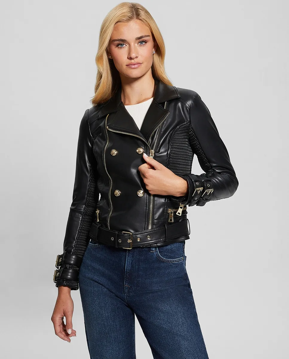 Женская кожаная куртка в стиле байкер Guess, черный
Женская кожаная куртка в стиле байкер Guess, черный