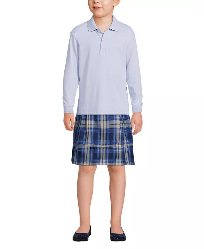 Рубашка-поло с длинным рукавом для девочек из интерлока Lands' End, синий 
Рубашка-поло с длинным рукавом для девочек из интерлока Lands' End, синий