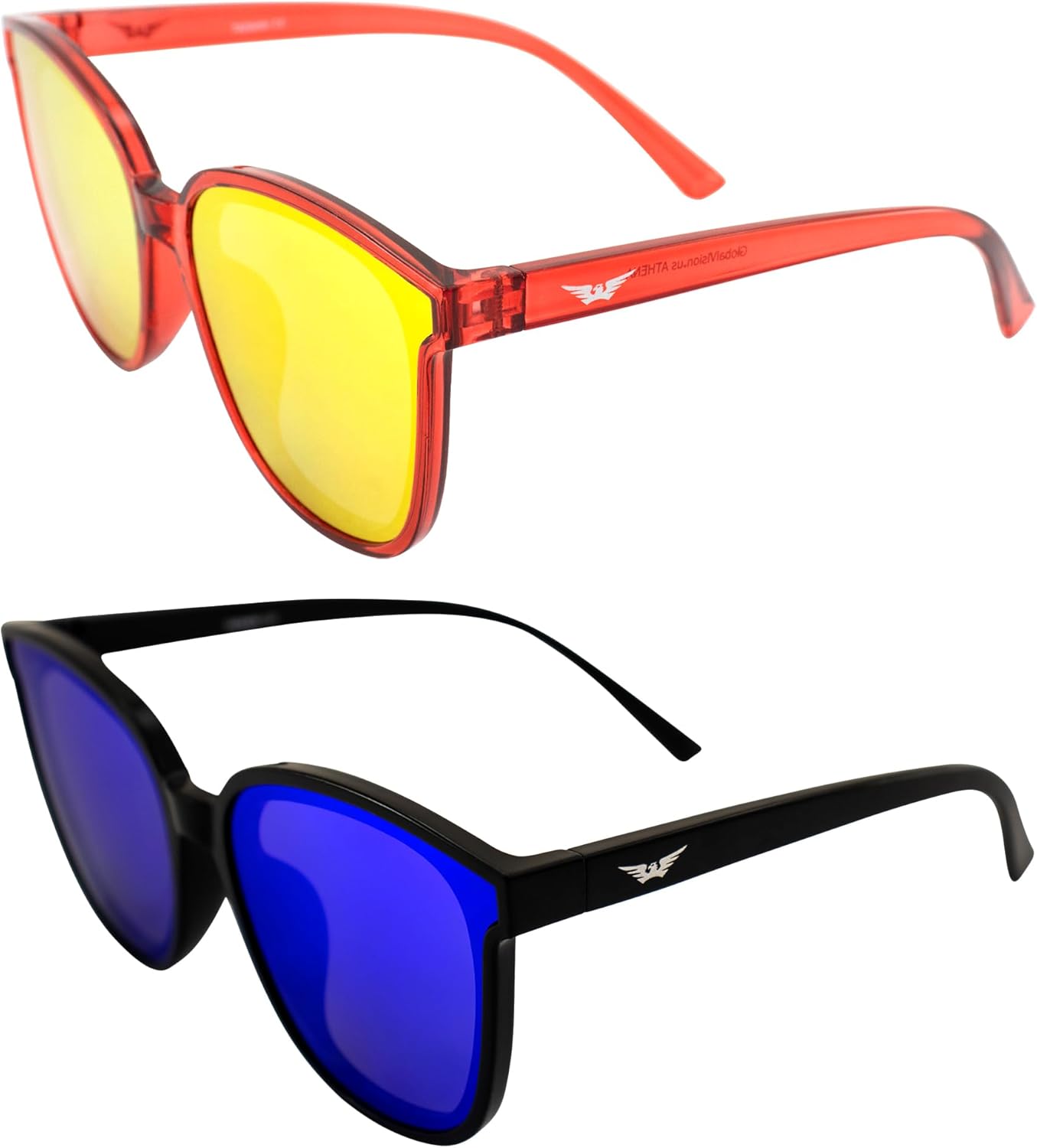 Солнцезащитные очки Global Vision Eyewear Athena Fashion для женщин, 2 пары: оправа цвета «кристально-красный» с красными зеркальными линзами и черные с синими зеркальными линзами, Red-red/Black-blue
Солнцезащитные очки Global Vision Eyewear Athena Fashion для женщин, 2 пары: оправа цвета «кристально-красный» с красными зеркальными линзами и черные с синими зеркальными линзами, Red-red/Black-blue