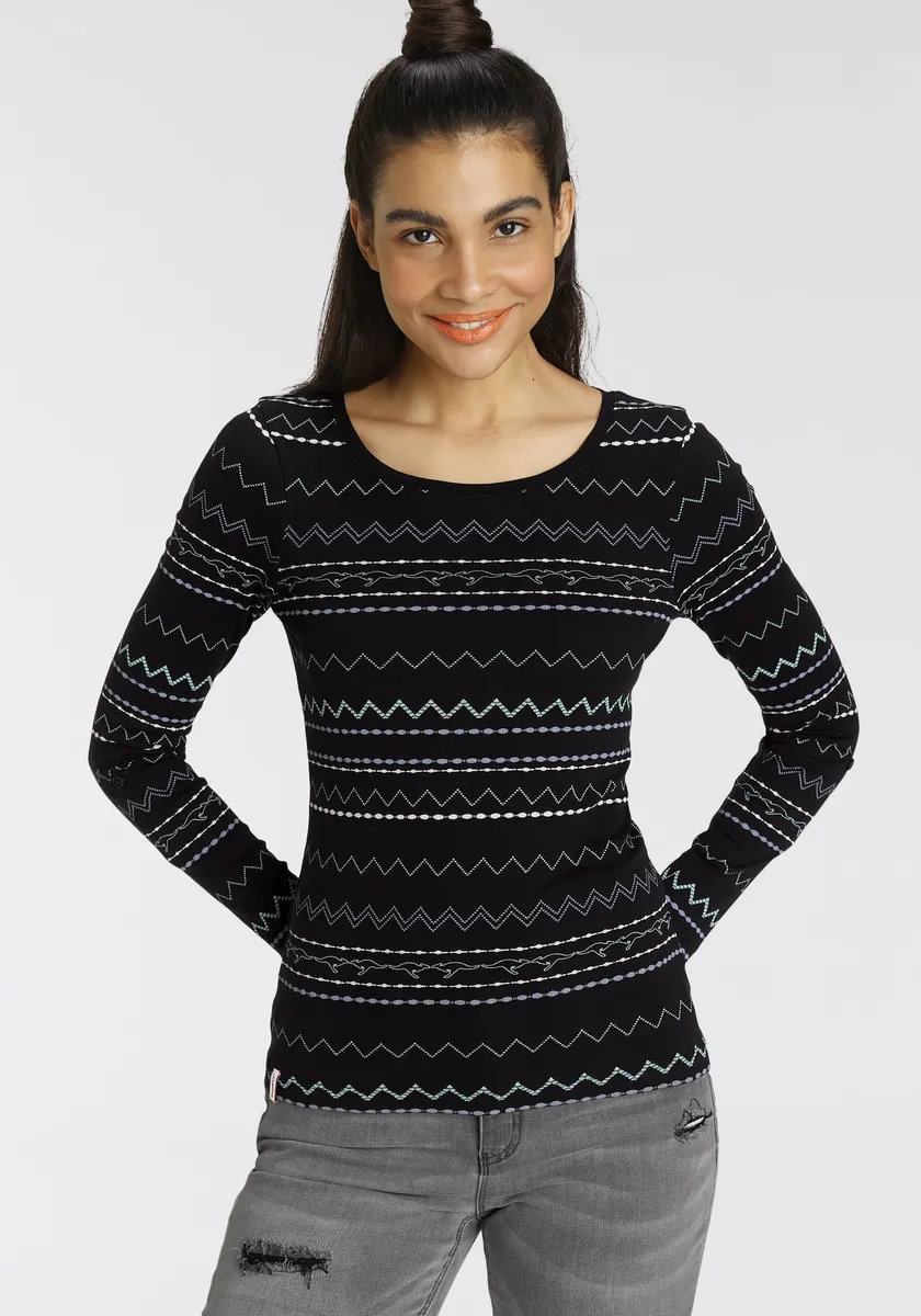 Рубашка KangaROOS с длинными рукавами и модным зигзагообразным узором, черный
Рубашка KangaROOS с длинными рукавами и модным зигзагообразным узором, черный
