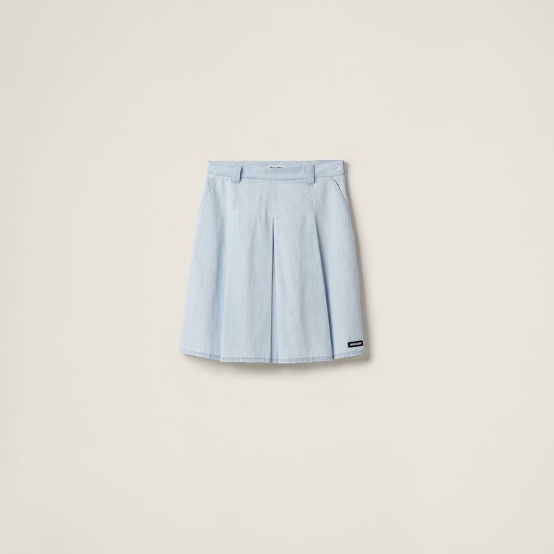 Плиссированная юбка из шамбре Miu Miu, голубой
Плиссированная юбка из шамбре Miu Miu, голубой