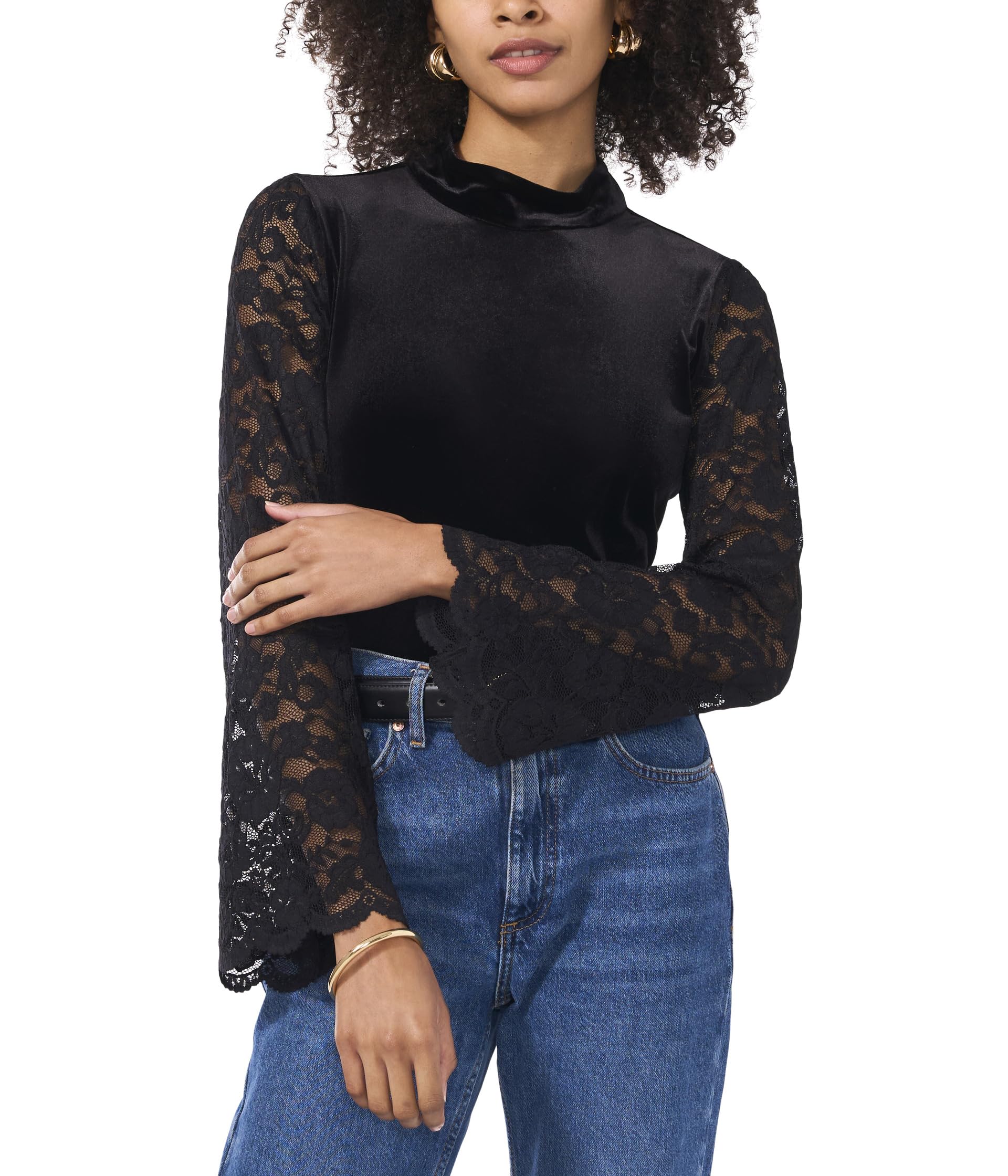 Топ Vince Camuto Mock Neck Knit Top With Lace Sleeves, Rich Black
Топ Vince Camuto Mock Neck Knit Top With Lace Sleeves, Rich Black