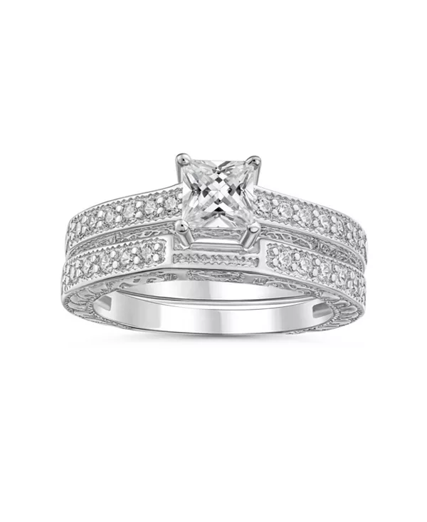 Комплект из двух колец-обручей с фианитами принцессной огранки и паве из стерлингового серебра в стиле ар-деко (0,75 карата) Bling Jewelry, colorless
Комплект из двух колец-обручей с фианитами принцессной огранки и паве из стерлингового серебра в стиле ар-деко (0,75 карата) Bling Jewelry, colorless