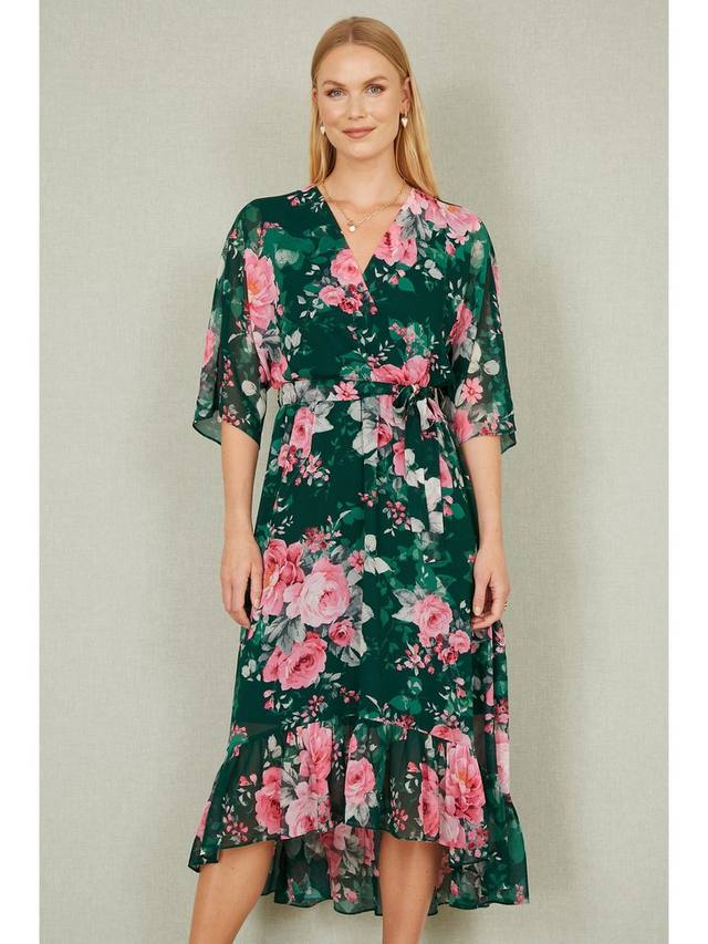 Миди-платье с запахом по низу в цветочек Yumi, зеленый/разноцветный 
Миди-платье с запахом по низу в цветочек Yumi, зеленый/разноцветный