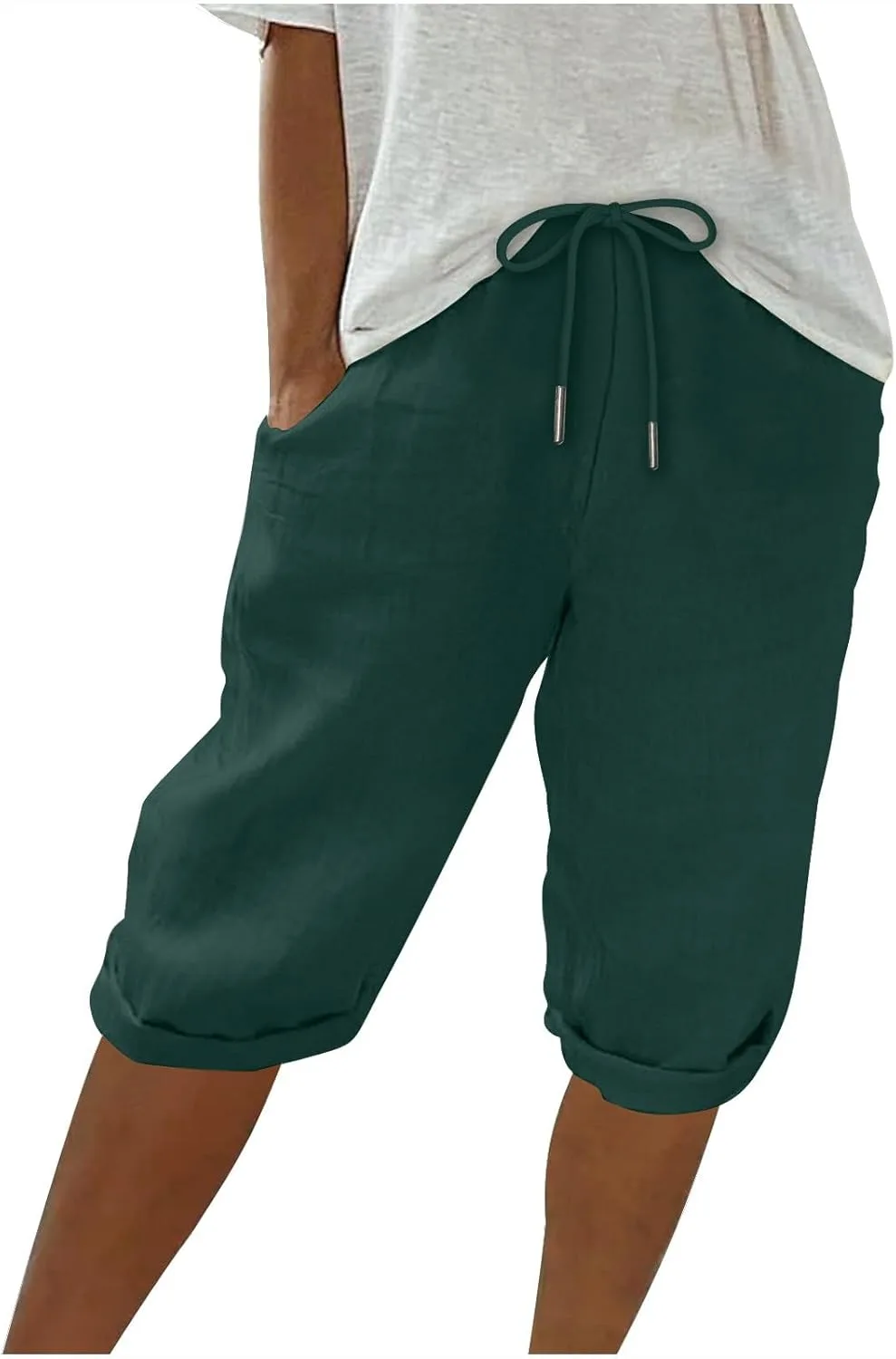 Женские брюки капри с эластичным поясом на шнурке, карманы
Женские брюки капри с эластичным поясом на шнурке, карманы