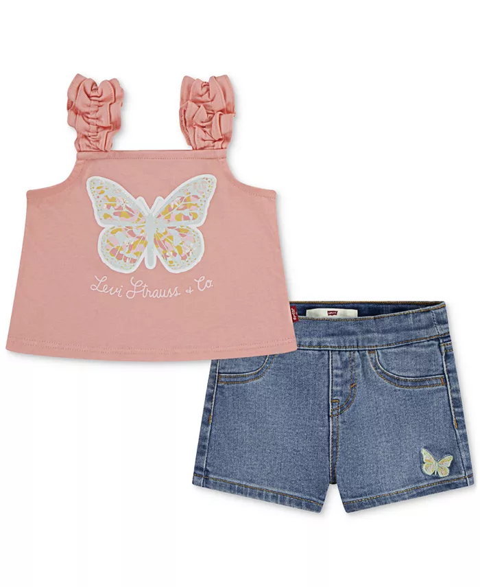 Детский комплект для девочек: топ с рюшами и бабочками на бретелях и шорты, 2 предмета Levi's, розовый
Детский комплект для девочек: топ с рюшами и бабочками на бретелях и шорты, 2 предмета Levi's, розовый