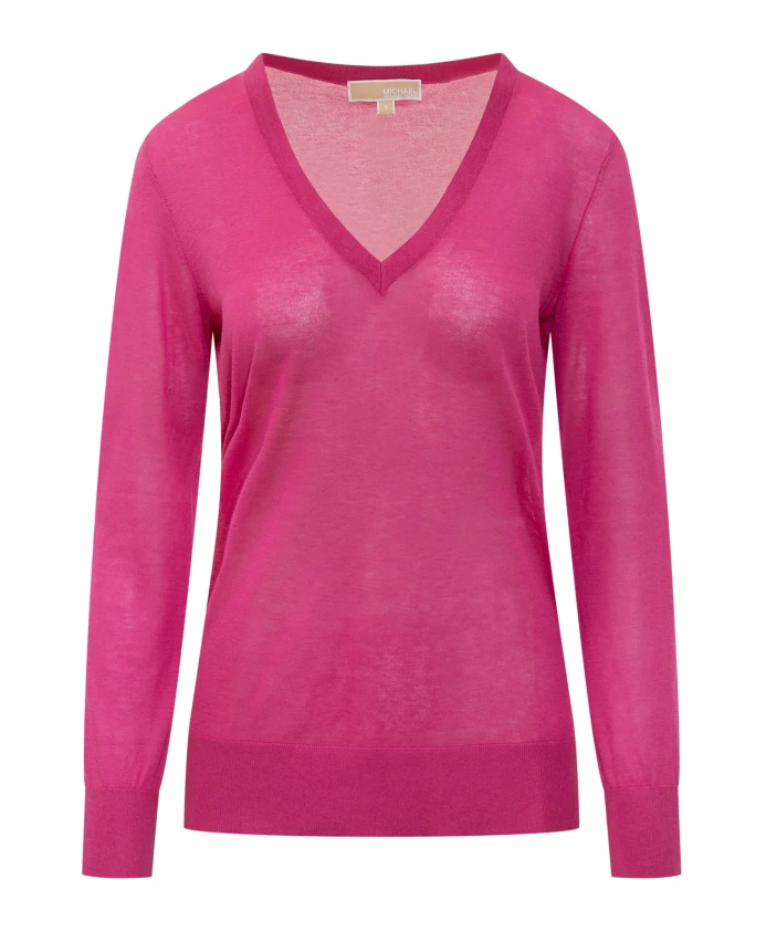 Розовый вязаный свитер с V-образным вырезом и ребристой отделкой. Michael Kors, розовый
Розовый вязаный свитер с V-образным вырезом и ребристой отделкой. Michael Kors, розовый