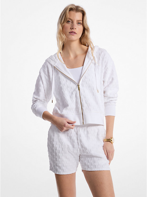 Укороченная толстовка с капюшоном на молнии из жаккардовой махровой ткани с логотипом Michael Kors, белый
Укороченная толстовка с капюшоном на молнии из жаккардовой махровой ткани с логотипом Michael Kors, белый