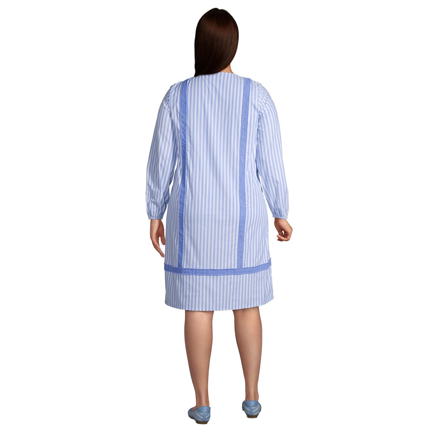 Платье свободного кроя из поплина Lands End больших размеров с разрезом по горловине Lands' End