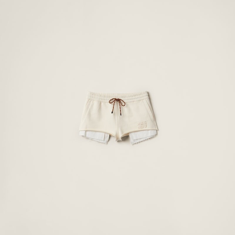 Флисовые хлопковые шорты Miu Miu, бежевый 
Флисовые хлопковые шорты Miu Miu, бежевый