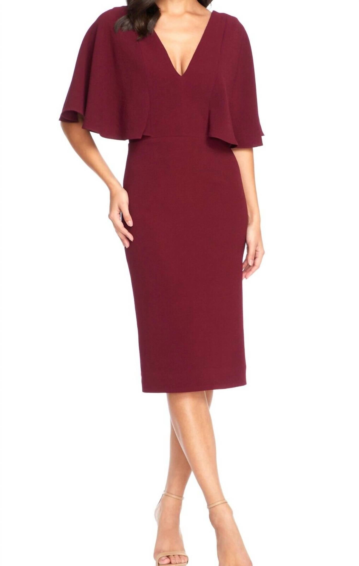 Dress The Population Коктейльное платье миди с драпированными рукавами, бордового цвета
Dress The Population Коктейльное платье миди с драпированными рукавами, бордового цвета