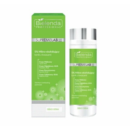 Профессиональный кислотный тоник для микропилинга Supremelab Sebio Derm 5% 200 мл, Bielenda
Профессиональный кислотный тоник для микропилинга Supremelab Sebio Derm 5% 200 мл, Bielenda