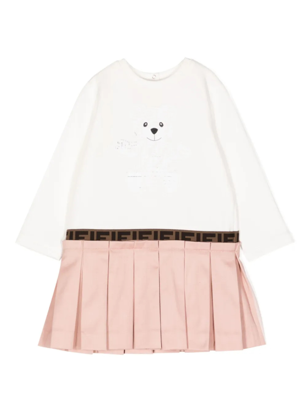 Плиссированное платье с логотипом FF Fendi Kids, белый
Плиссированное платье с логотипом FF Fendi Kids, белый