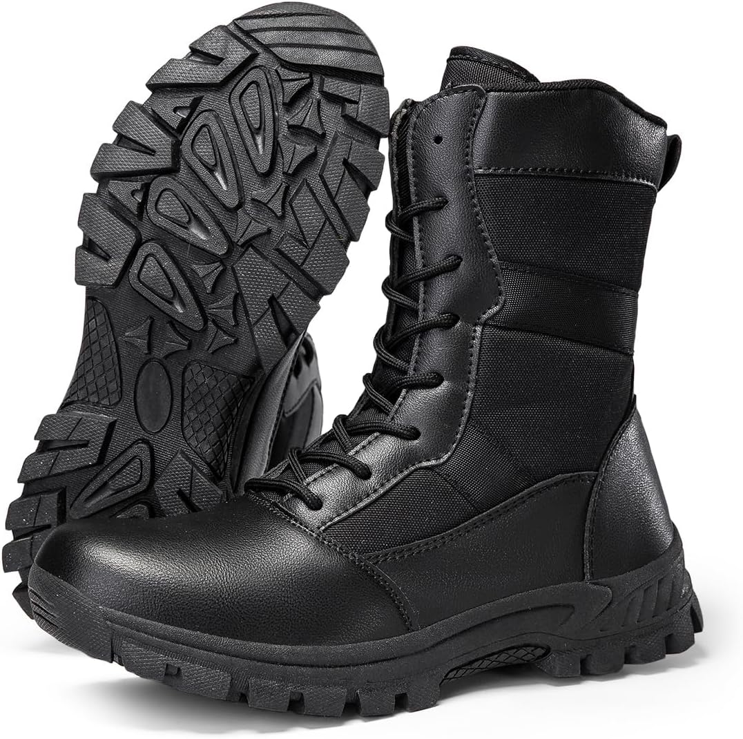 Тактические военные ботинки LEIJOP для мужчин, высокие боевые ботинки с верхом из искусственной кожи и противоскользящей подошвой из TPR, легкие походные ботинки весом 1,0 кг для кемпинга, охоты и работы, черный
Тактические военные ботинки LEIJOP для мужчин, высокие боевые ботинки с верхом из искусственной кожи и противоскользящей подошвой из TPR, легкие походные ботинки весом 1,0 кг для кемпинга, охоты и работы, черный