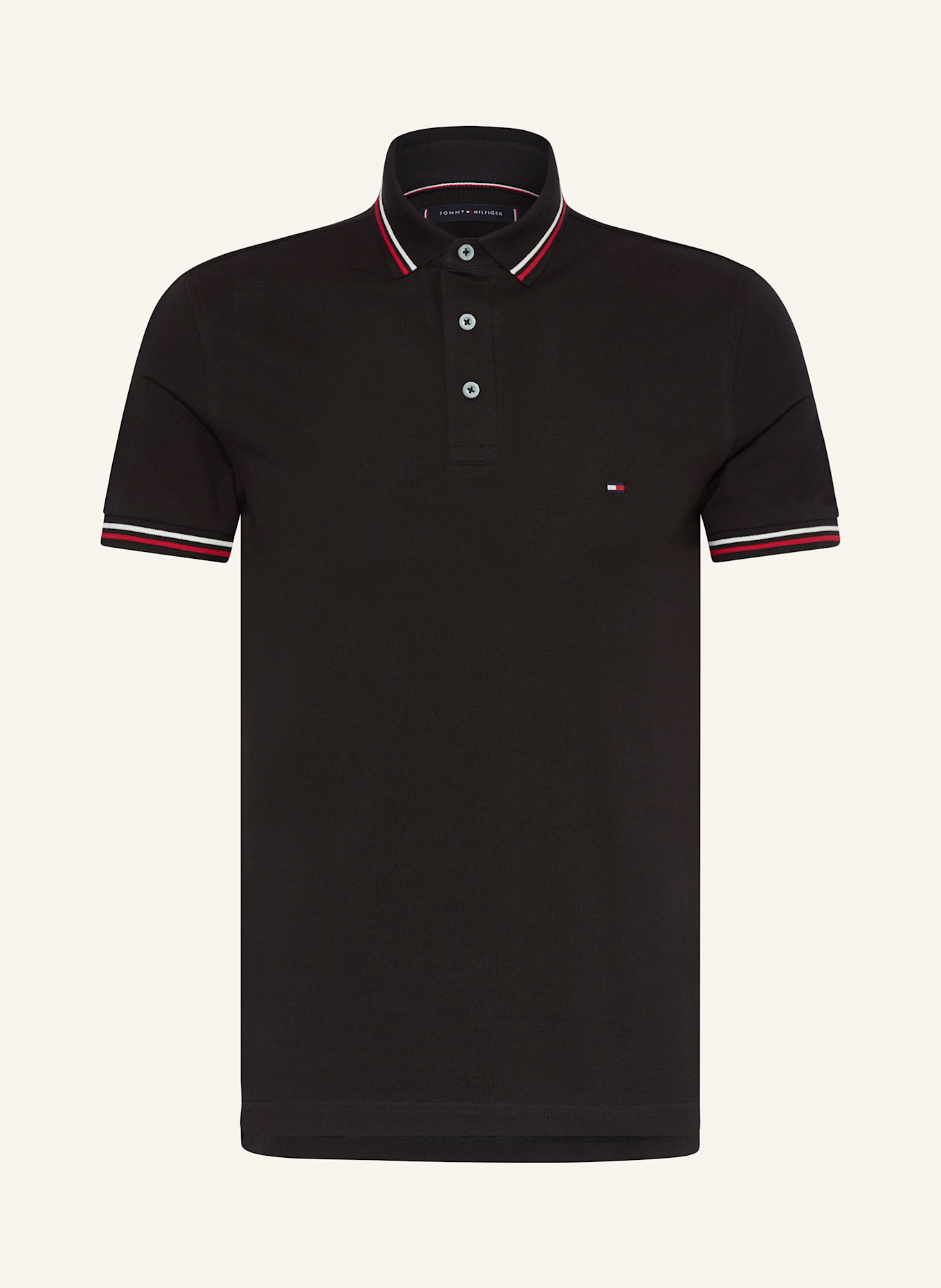 Рубашка-Поло из пике, облегающая, с кантом Tommy Hilfiger, черный 
Рубашка-Поло из пике, облегающая, с кантом Tommy Hilfiger, черный