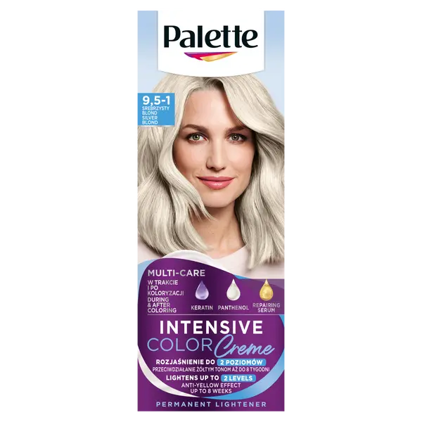 Крем-краска для волос осветлитель 9.5-1 (c9) серебристый блондин, 1 упаковка. Palette Intensive color creme, цвет 9.5-1 srebrzysty blond
Крем-краска для волос осветлитель 9.5-1 (c9) серебристый блондин, 1 упаковка. Palette Intensive color creme, цвет 9.5-1 srebrzysty blond